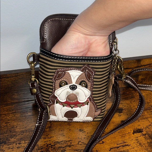 Chala Brown and Tan Crossbody Bag with Bulldog Design Excellent condition - Picture 8 of 11